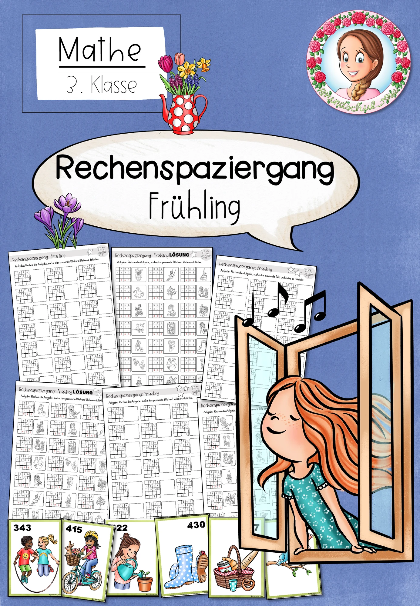 Cover: Rechenspaziergang Frühling | Schriftliche Subtraktion ZR 1000 Klasse 3-4 – digitales Unterrichtsmaterial für die Grundschule
