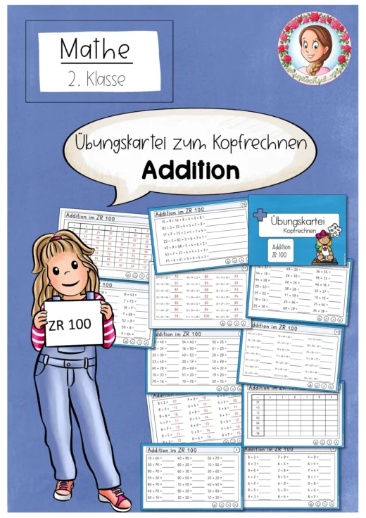 Übungskartei Kopfrechnen Addition ZR 100 Klasse 2 Mathe