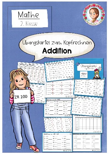 Cover: Übungskartei Kopfrechnen Addition ZR 100 | Klasse 2 Mathe – digitales Unterrichtsmaterial für die Grundschule
