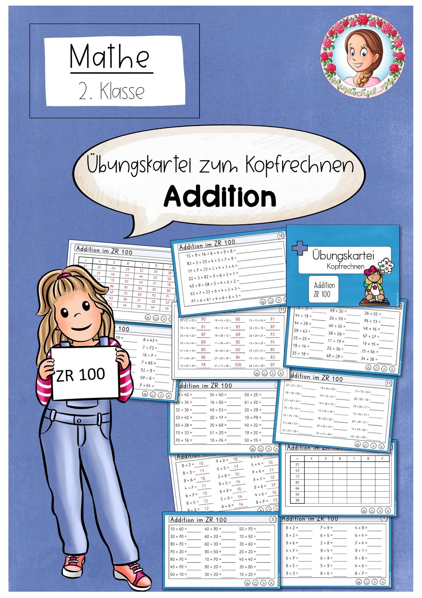 Übungskartei Kopfrechnen Addition ZR 100 | Klasse 2 Mathe