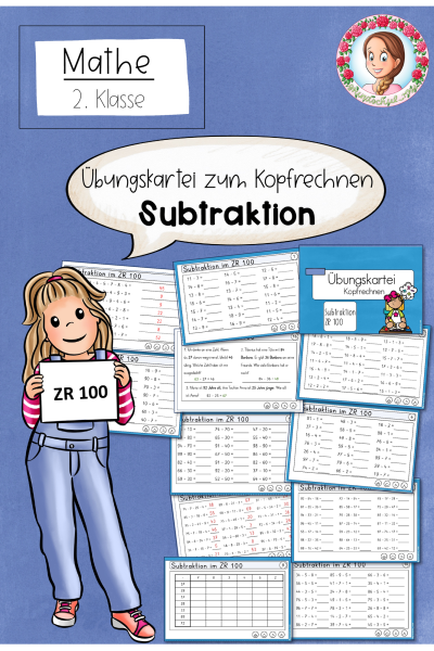 Übungskartei Kopfrechnen Subtraktion ZR 100 Klasse 2 Mathe (1477376)