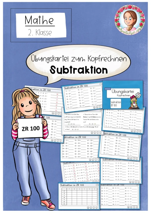Übungskartei Kopfrechnen Subtraktion ZR 100 Klasse 2 Mathe