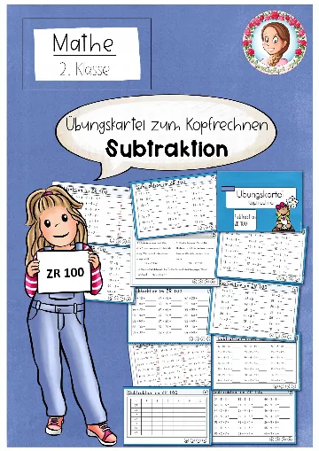 Cover: Übungskartei Kopfrechnen Subtraktion ZR 100 | Klasse 2 Mathe – digitales Unterrichtsmaterial für die Grundschule