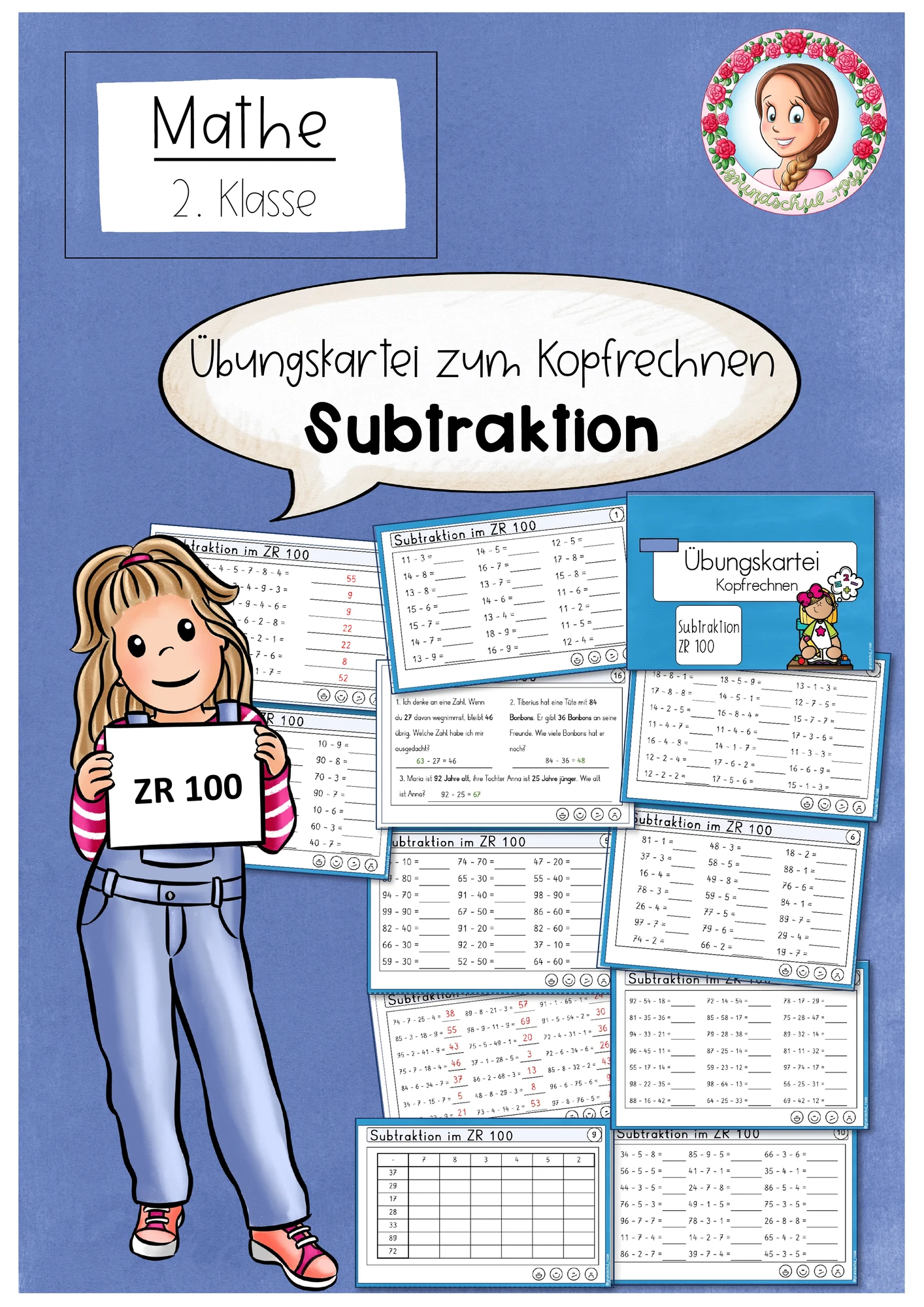 Übungskartei Kopfrechnen Subtraktion ZR 100 | Klasse 2 Mathe