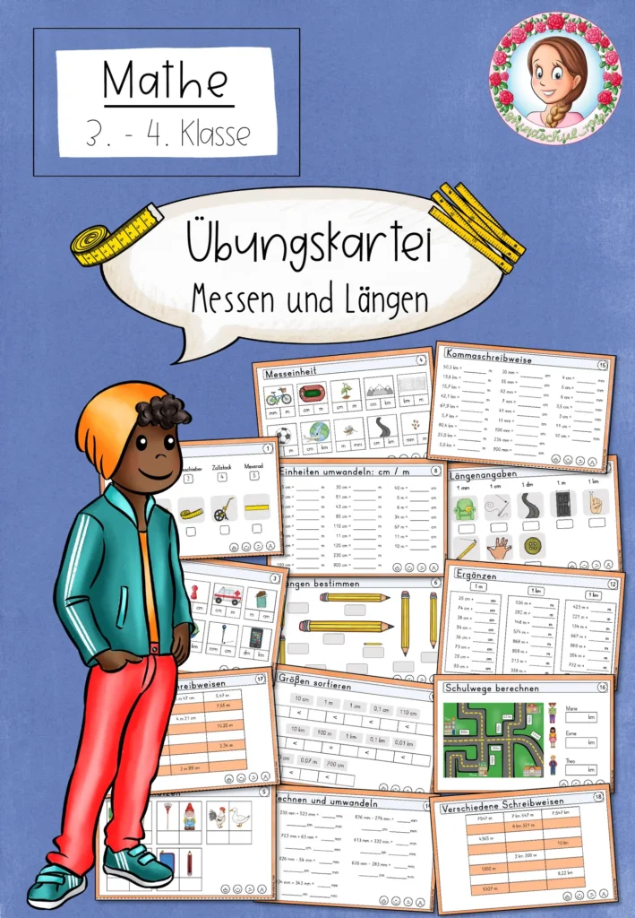 Unterrichtsmaterial Mathekartei Längen Mathematik Klasse 3-4 - Cover für Klasse 3-4