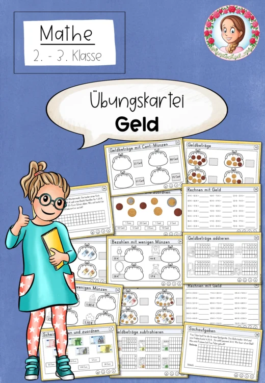 Mathekartei Geld Geldbeträge Mathe Klasse 2 bis 3