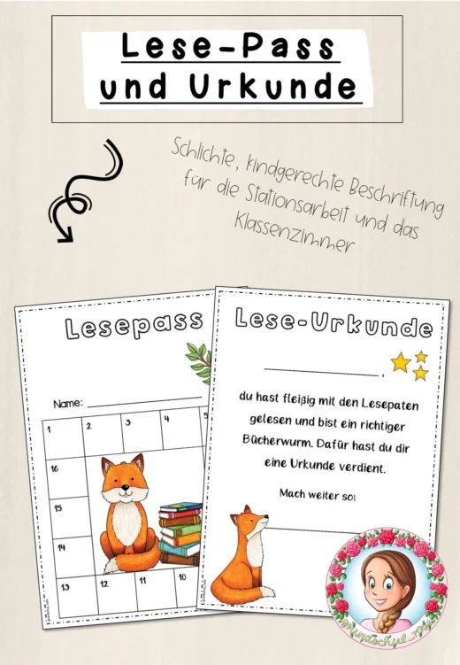 Fuchs-Klasse: Lesepass und -urkunde (Classroommanagement)