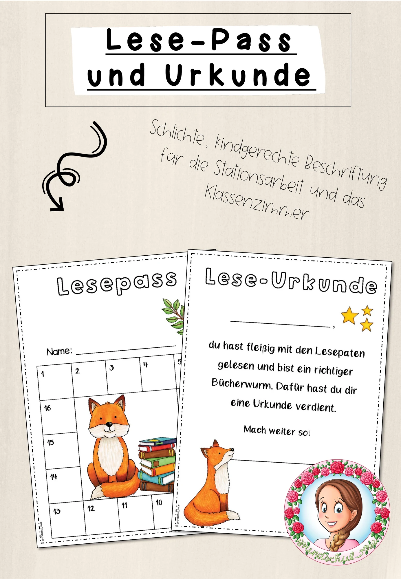 Fuchs-Klasse: Lesepass und -urkunde (Classroommanagement)
