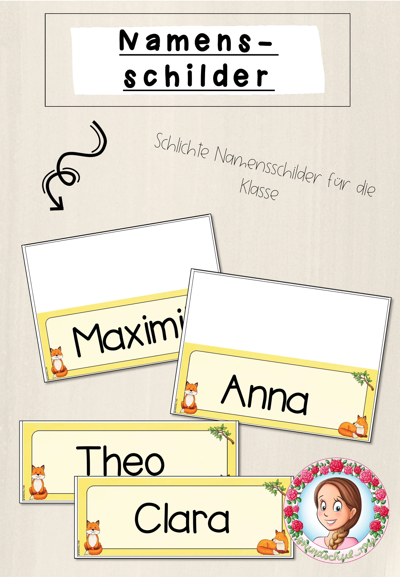 Fuchs-Klasse: Namensschilder (Classroommanagement)