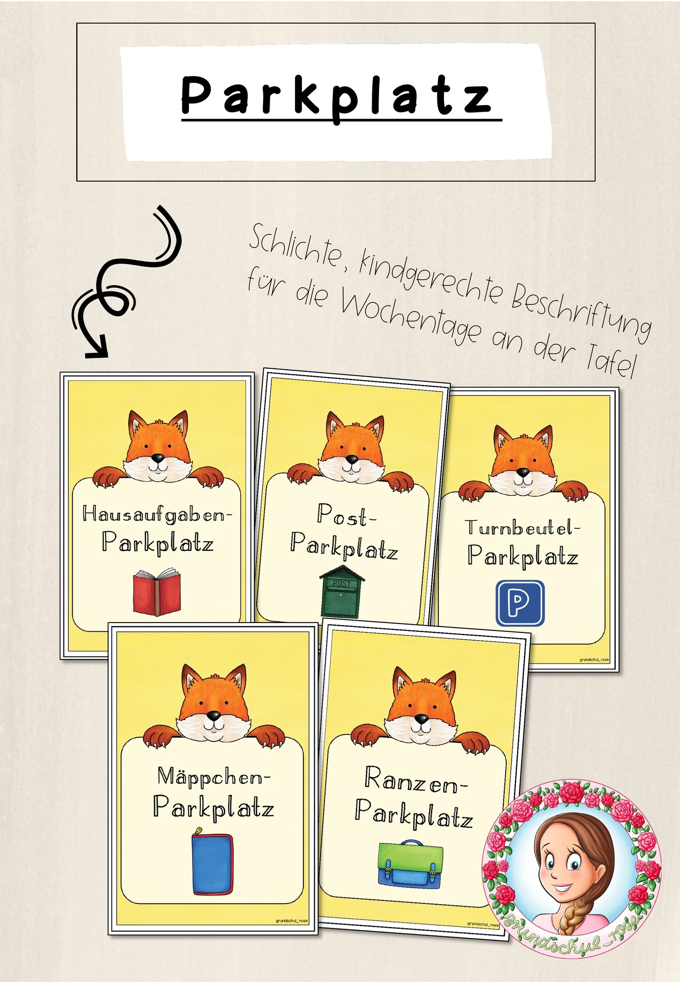 Fuchs-Klasse: Parkplatz-Karten (Classroommanagement)