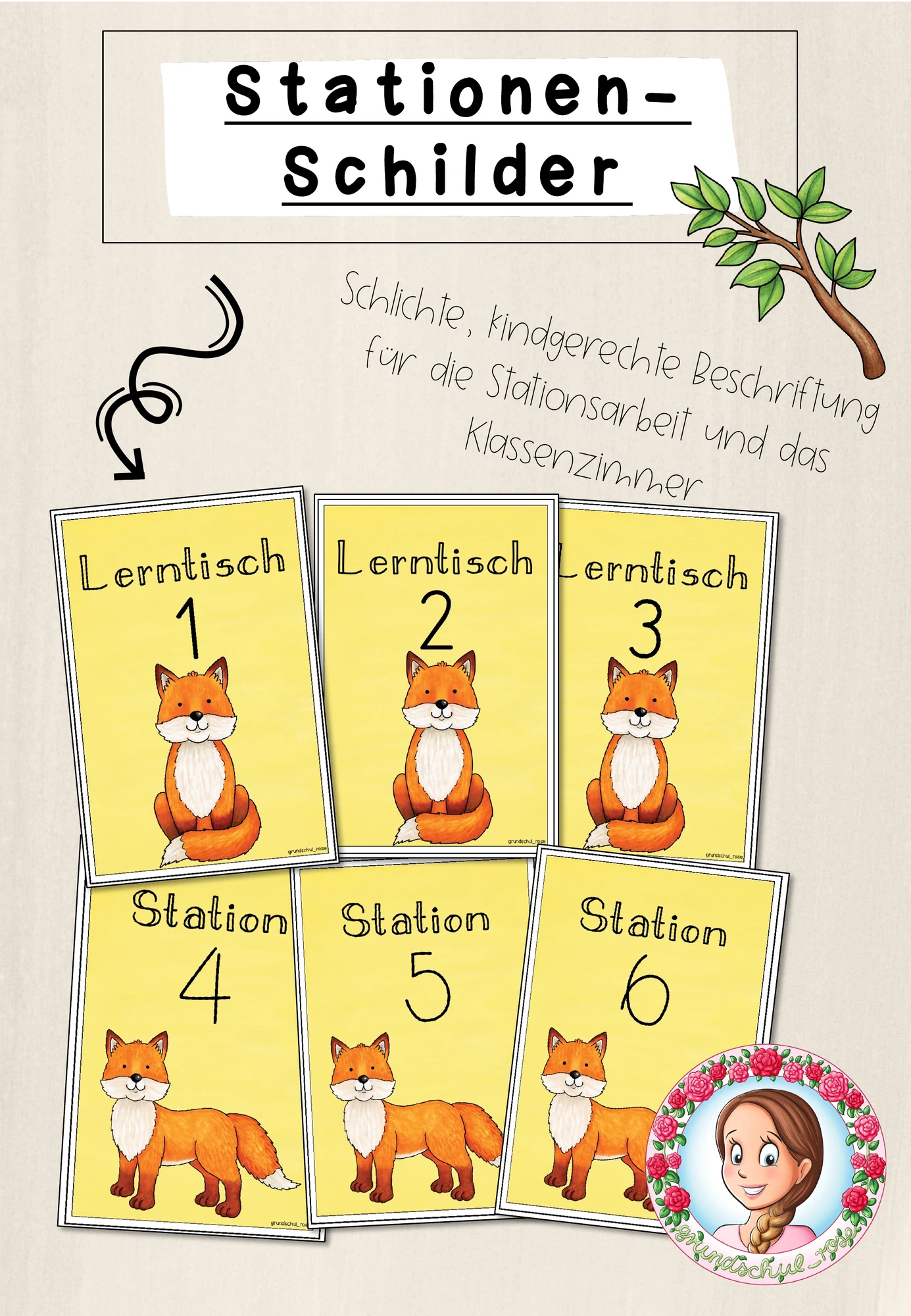 Fuchs-Klasse: Stationsschilder (Classroommanagement)