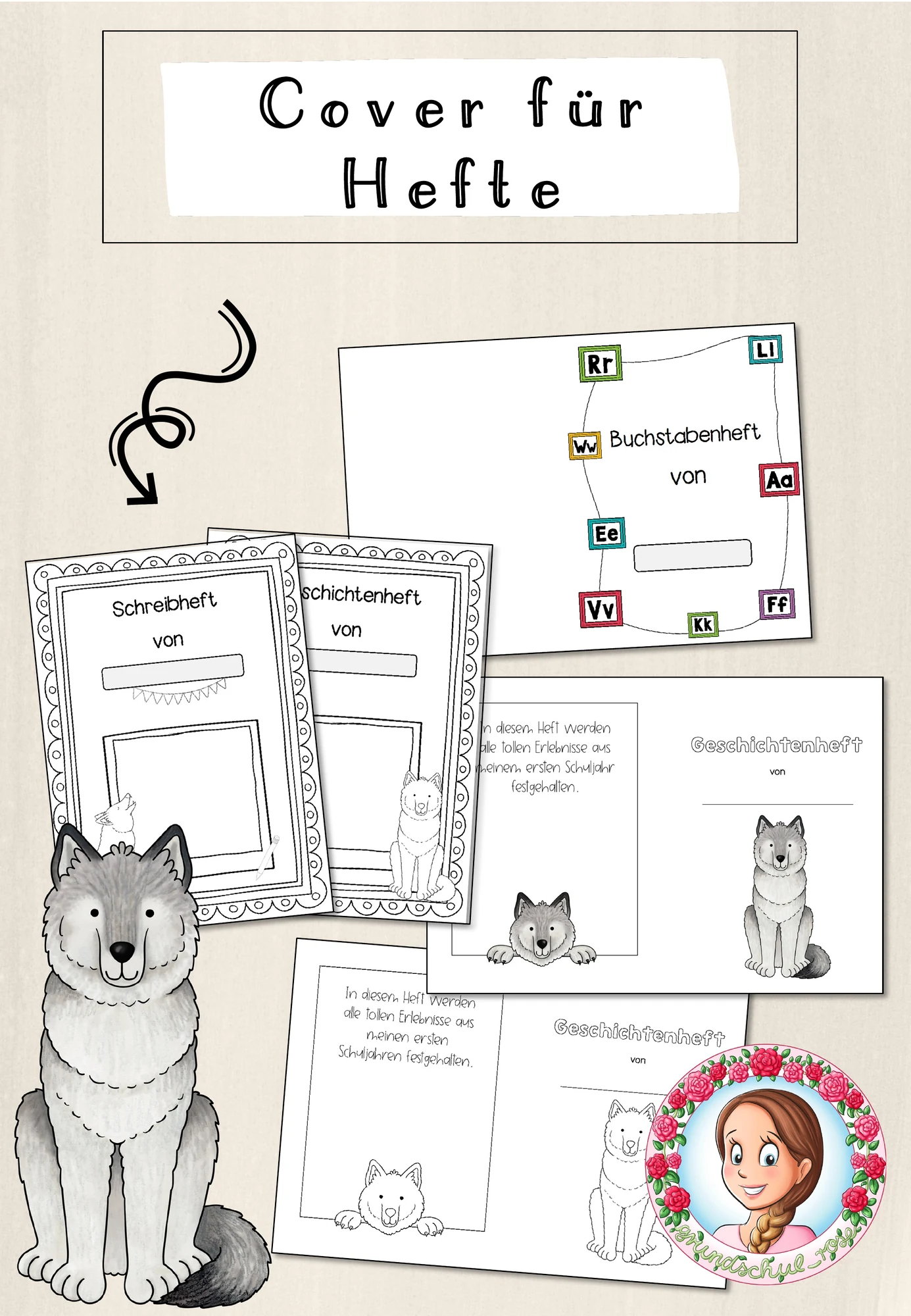 Wolf-Klasse: Deckblätter für Hefte (Classroommanagement)