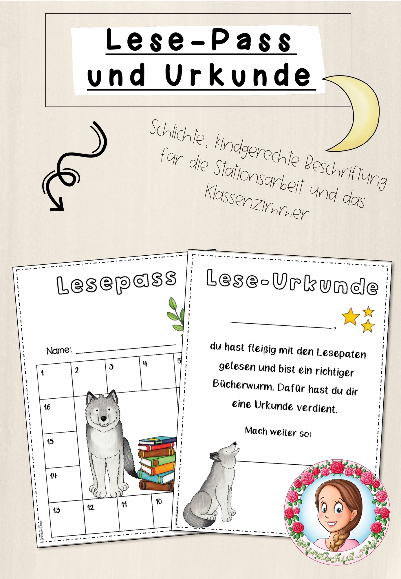 Wolf-Klasse: Lesepass und -urkunde (Classroommanagement)