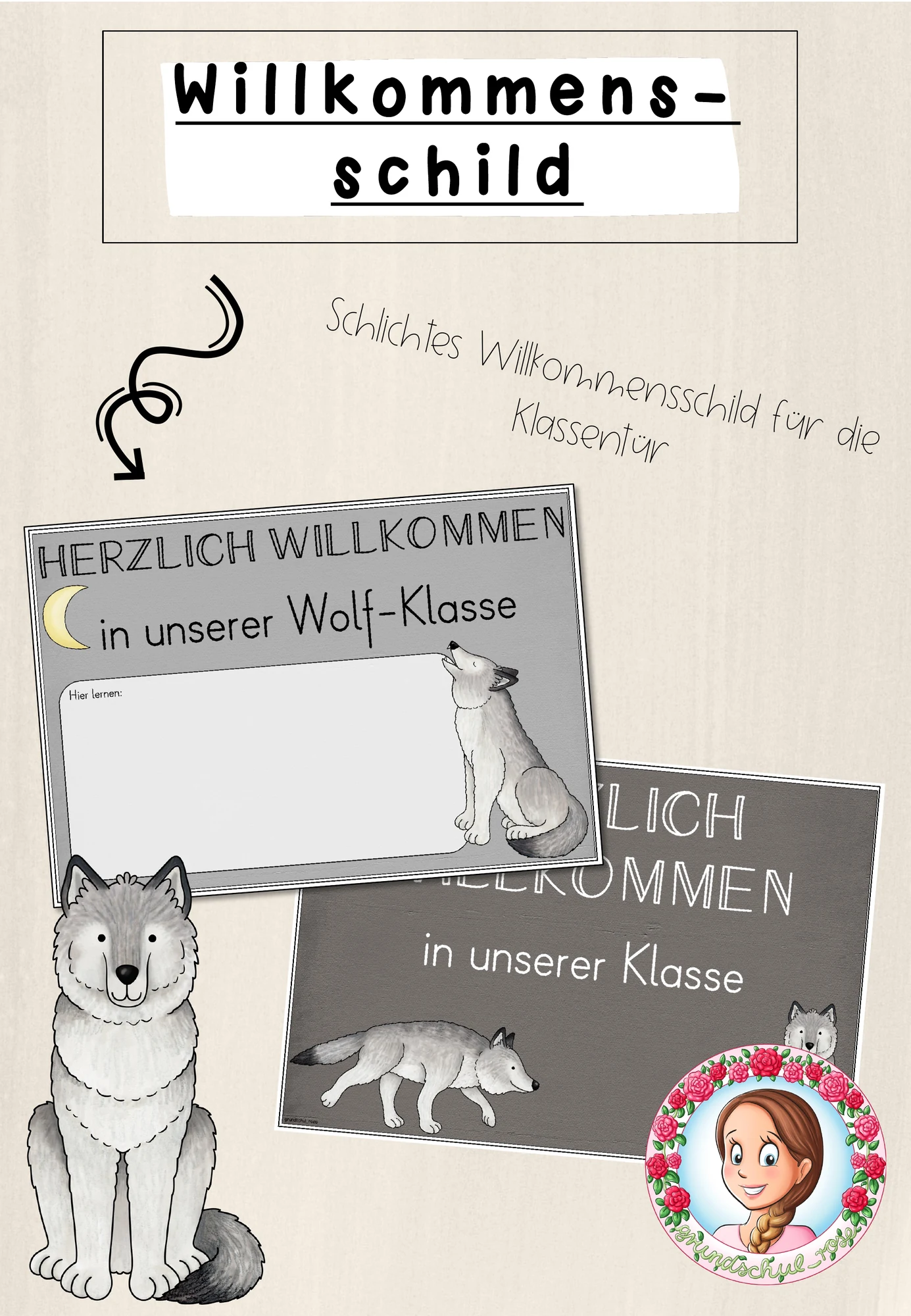 Wolf-Klasse: Willkommensschild (Classroommanagement)