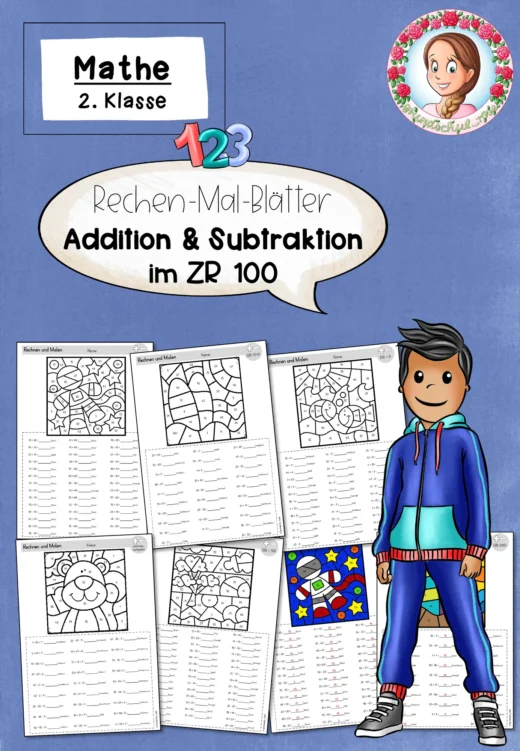 Rechen-Mal-Blätter - Rechnen & Malen - Addition und Subtraktion 2. Klasse – Zahlenraum 100