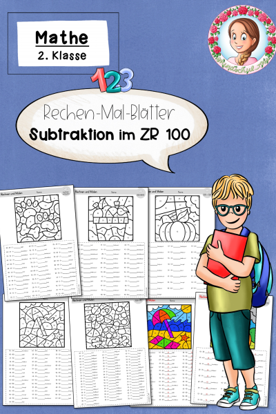 Rechenmalblätter Subtraktion 2. Klasse – Zahlenraum 100 spielerisch üben (1583408)