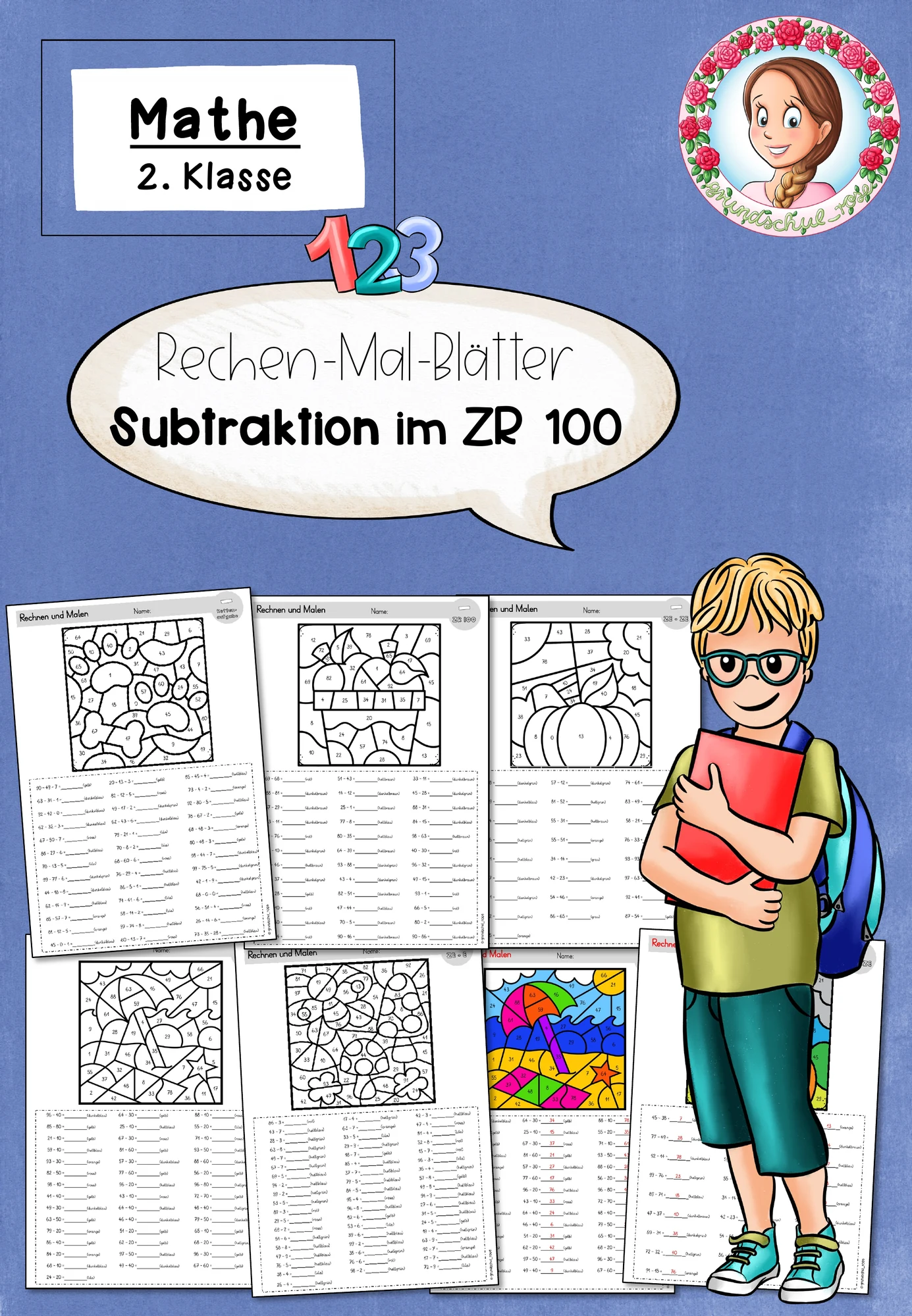 Rechenmalblätter Subtraktion Klasse 2 | ZR 100