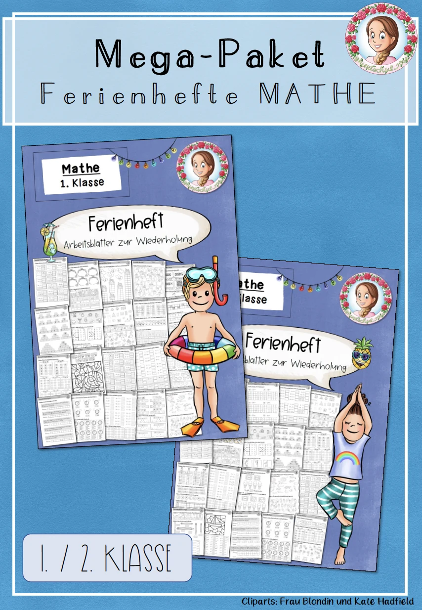 Cover: Sommerferien Mathe Paket | Ferienheft Mathe Klasse 1-2 – Fit in Mathe – digitales Unterrichtsmaterial für die Grundschule