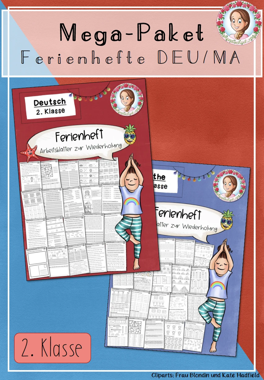 Cover: Ferienheft Deutsch & Mathe Paket | Fit in Klasse 2 – Wiederholung & Übungen – digitales Unterrichtsmaterial für die Grundschule