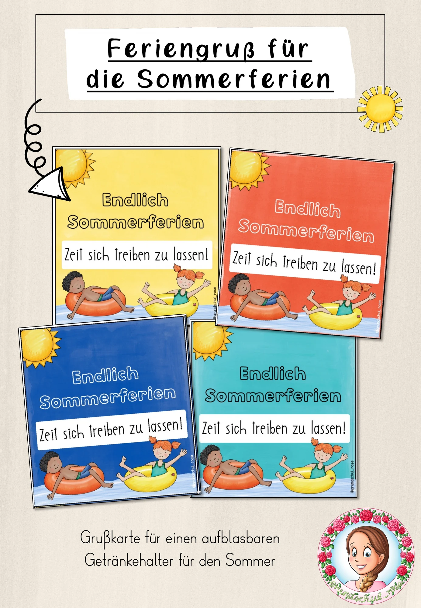 Sommerferien Grußkärtchen Flamingo | Feriengruß Abschied