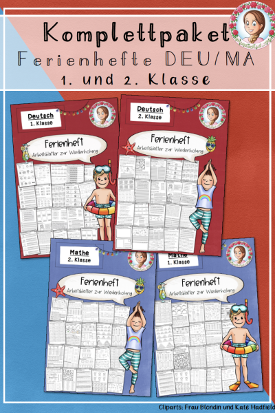 Ferienheft Mathe Deutsch 1. & 2. Klasse – Wiederholung & Übungen Komplettpaket (1587173)