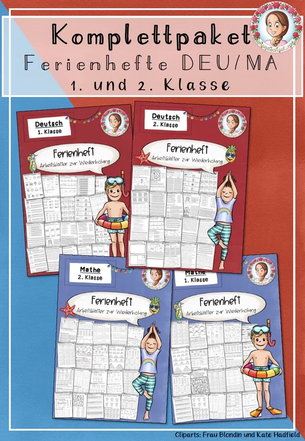 Cover: Ferienheft Deutsch & Mathe Paket | Fit in Klasse 1-2 – Wiederholung & Übungen – digitales Unterrichtsmaterial für die Grundschule