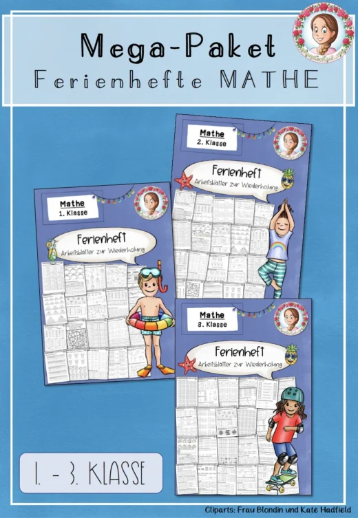 Ferienheft Mathe 1. & 2. & 3. Klasse – Wiederholung & Übungen Mega-Paket