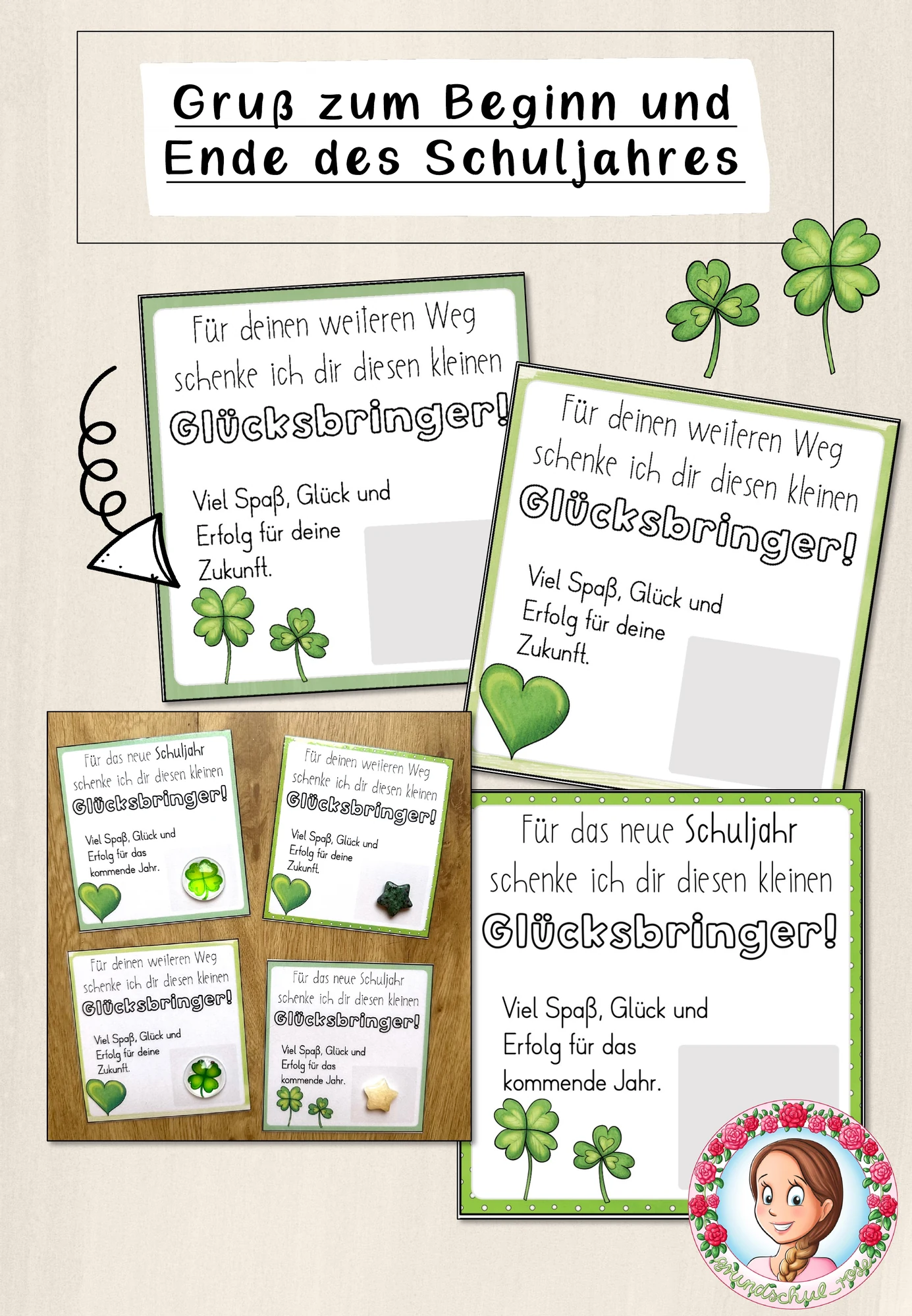 Sommergruß Schuljahresende | Grußkärtchen Schulstart Glücksbringer