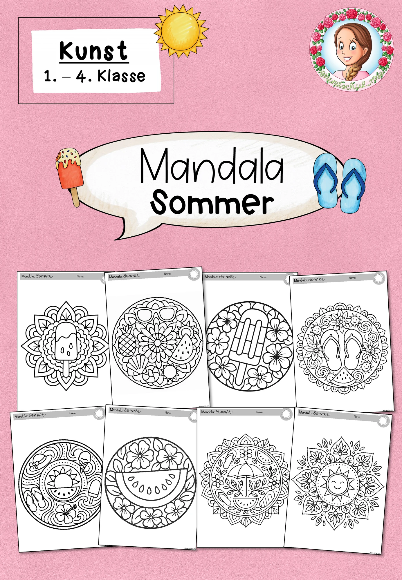 Cover: Sommer Mandala Ausmalbilder | Kunst Klasse 1-4 – digitales Unterrichtsmaterial für die Grundschule