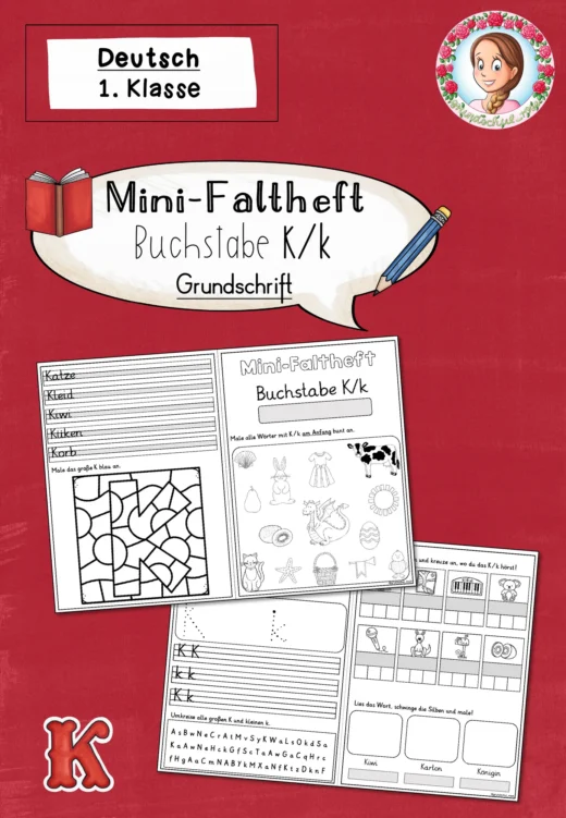 Mini-Faltheft Buchstabeneinführung – Grundschrift Buchstabe K (1. Klasse)