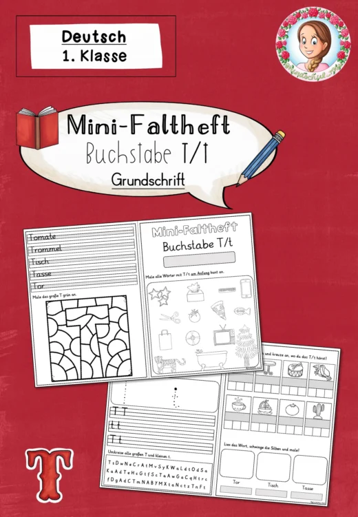 Mini-Faltheft Buchstabeneinführung – Grundschrift Buchstabe T (1. Klasse)