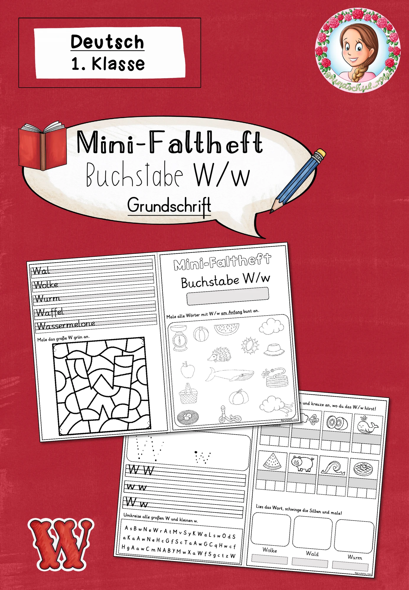 Mini-Faltheft Buchstabeneinführung – Grundschrift Buchstabe W (1. Klasse)
