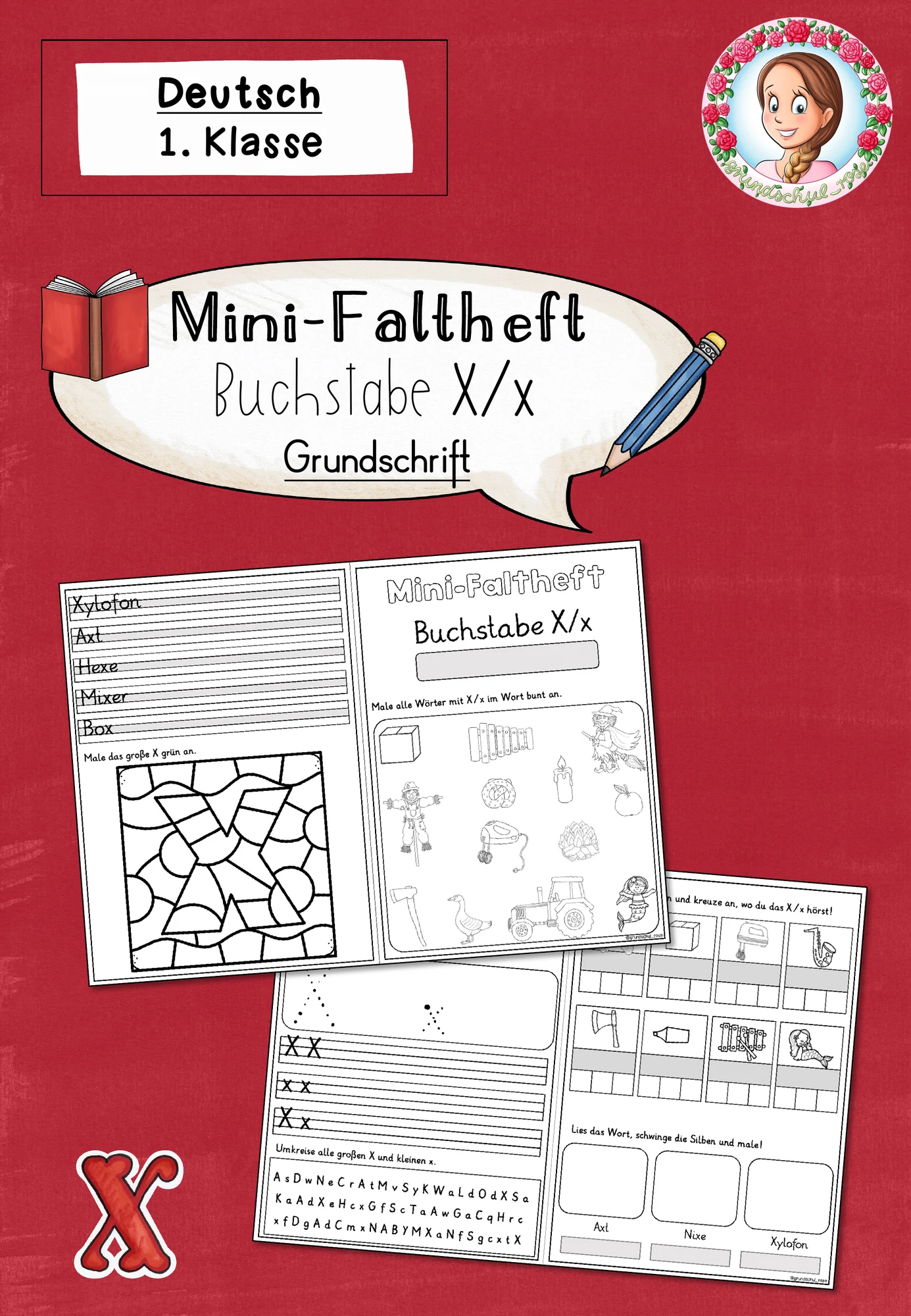 Mini-Faltheft Buchstabeneinführung – Grundschrift Buchstabe X (1. Klasse)