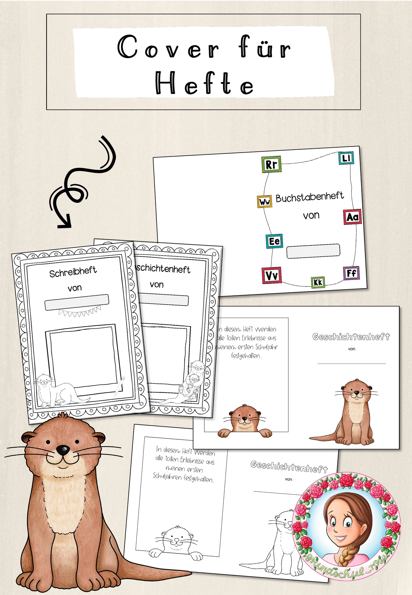 Otter-Klasse: Deckblätter für Hefte (Classroommanagement)