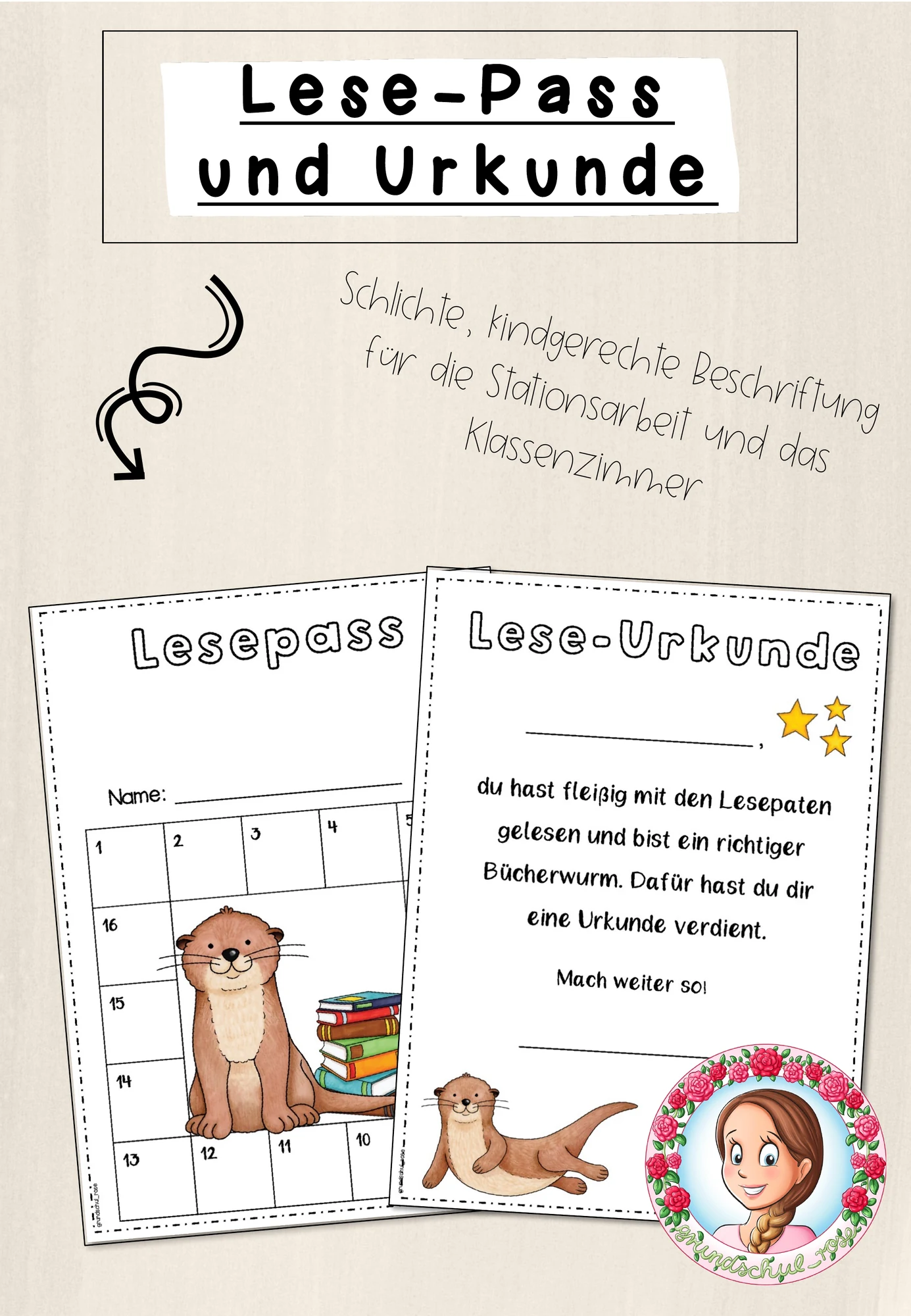 Otter-Klasse: Lesepass und -urkunde (Classroommanagement)