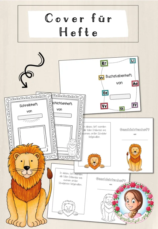Löwen-Klasse: Deckblätter für Hefte (Classroommanagement)