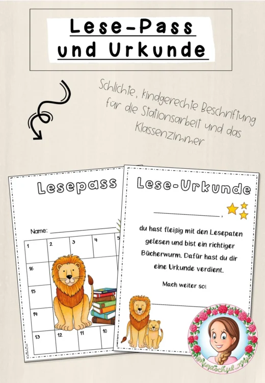 Löwen-Klasse: Lesepass und -urkunde (Classroommanagement)
