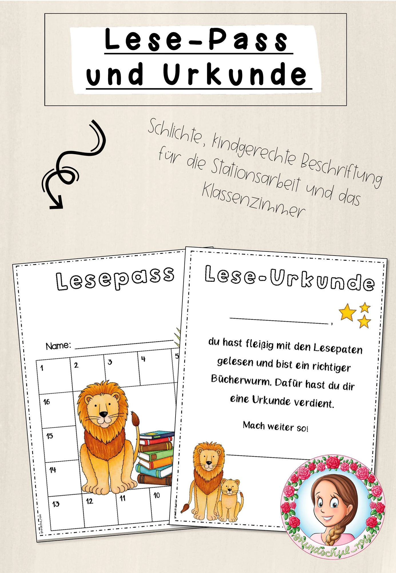 Löwen-Klasse: Lesepass und -urkunde (Classroommanagement)