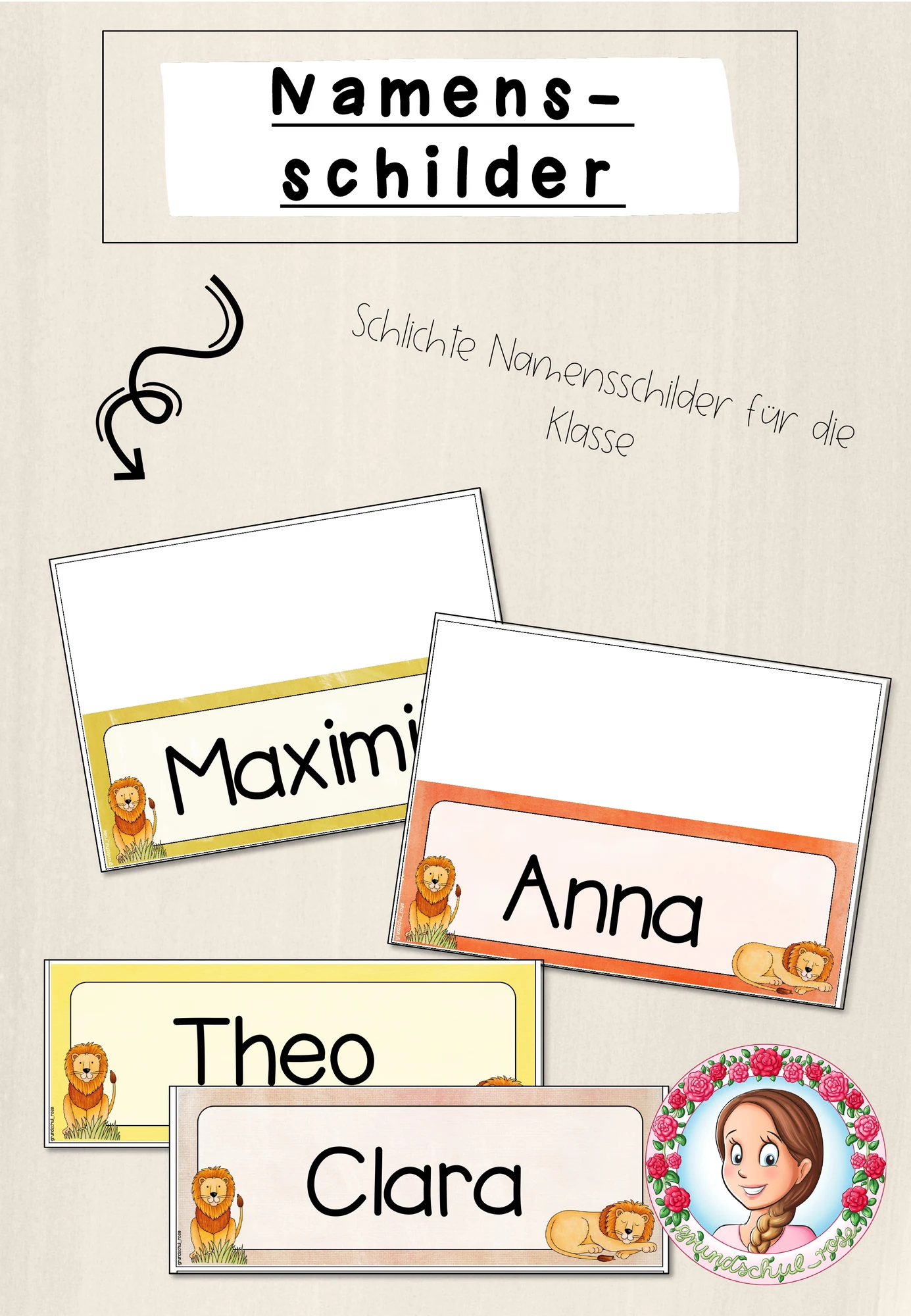 Löwen-Klasse: Namensschilder (Classroommanagement)