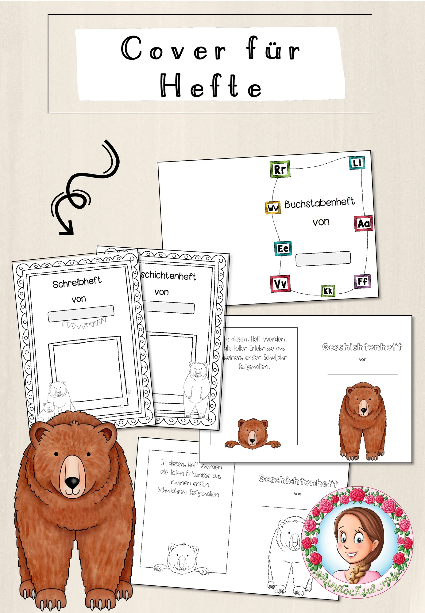 Bären-Klasse: Deckblätter für Hefte (Classroommanagement)