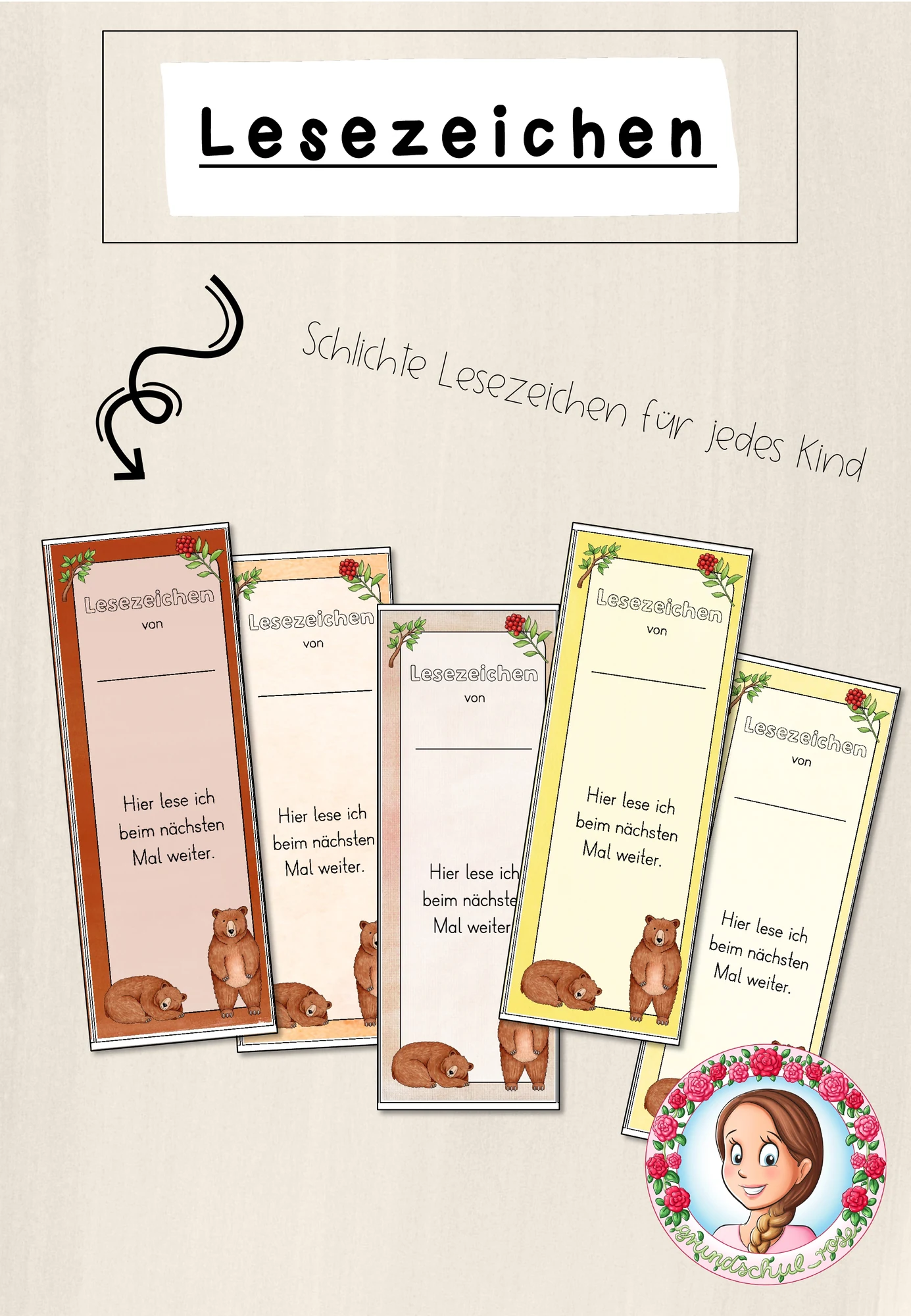 Bären-Klasse: Lesezeichen (Classroommanagement)