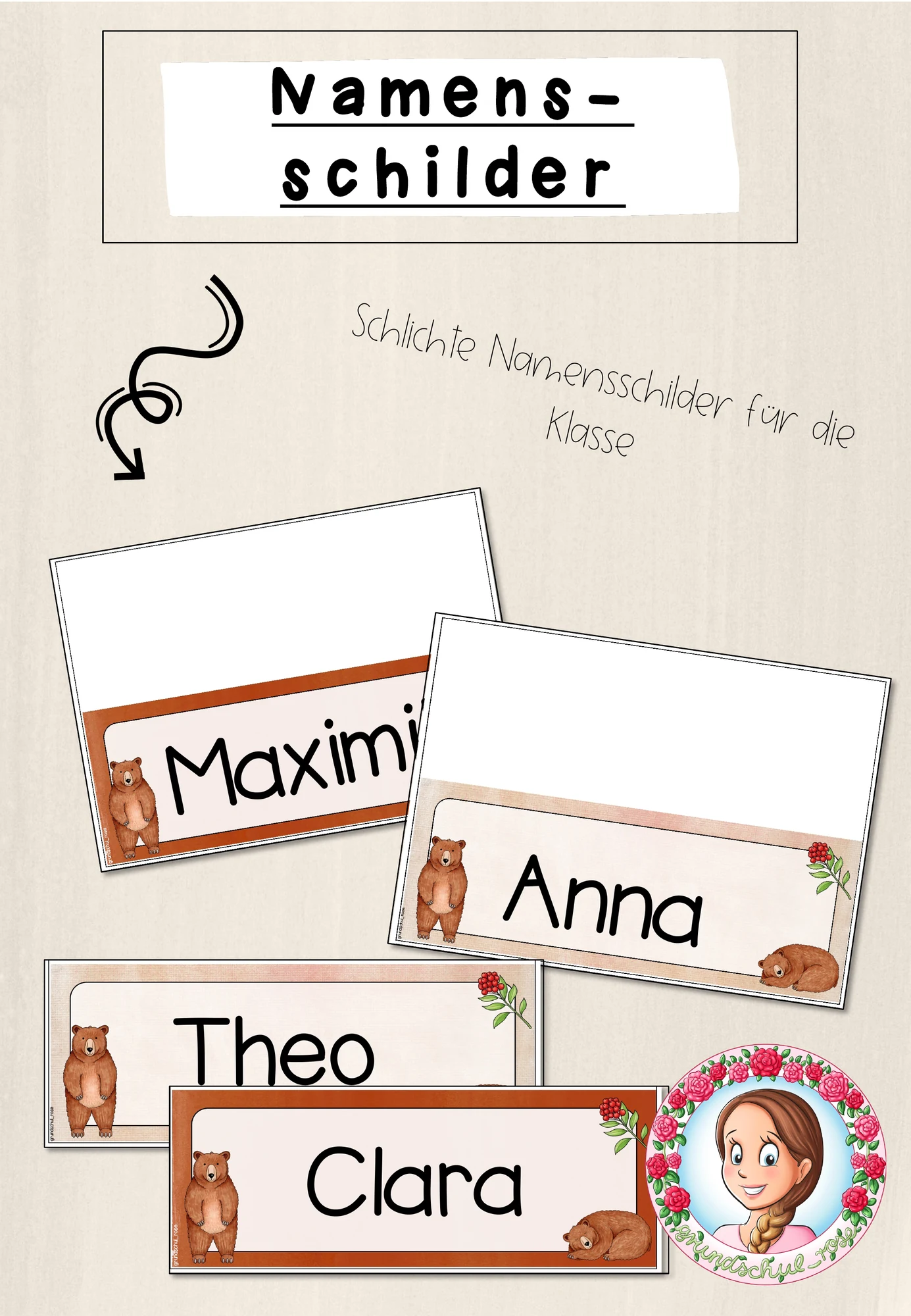Bären-Klasse: Namensschilder (Classroommanagement)