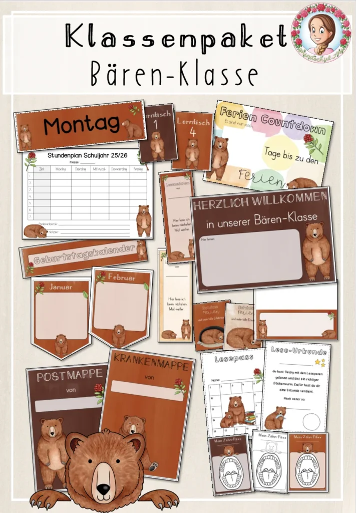 Materialpaket Bären Klasse 1 - Cover für Klasse 1