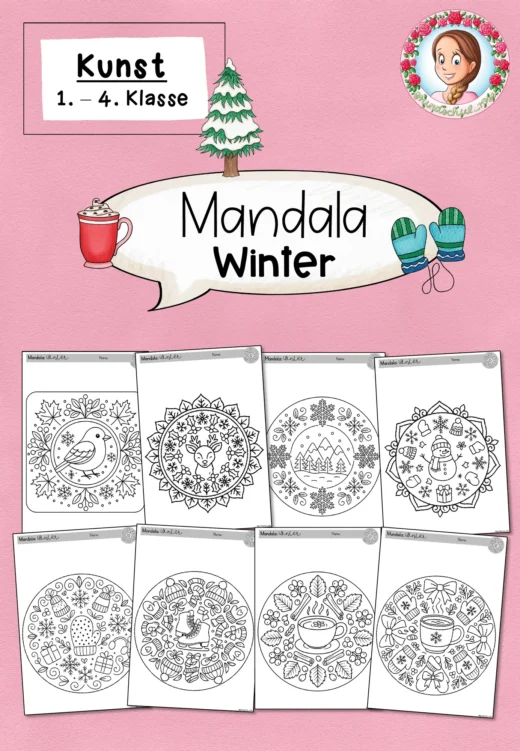 Winter-Mandala Kunst Ausmalbilder (1.-4. Klasse)