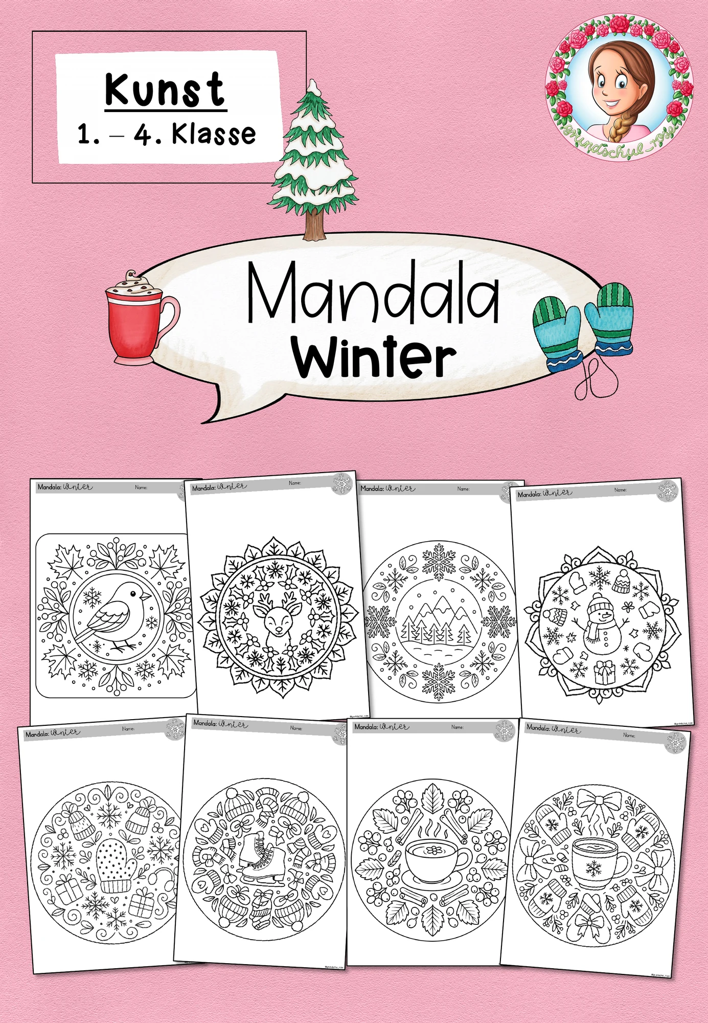 Winter-Mandala Kunst Ausmalbilder (1.-4. Klasse)