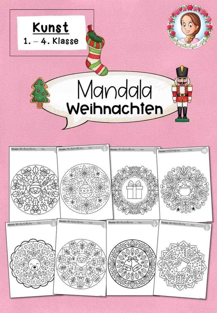 Weihnachten-Mandala Kunst Ausmalbilder (1.-4. Klasse)