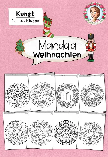 Cover: Weihnachten-Mandala Kunst Ausmalbilder (1.-4. Klasse) – digitales Unterrichtsmaterial für die Grundschule