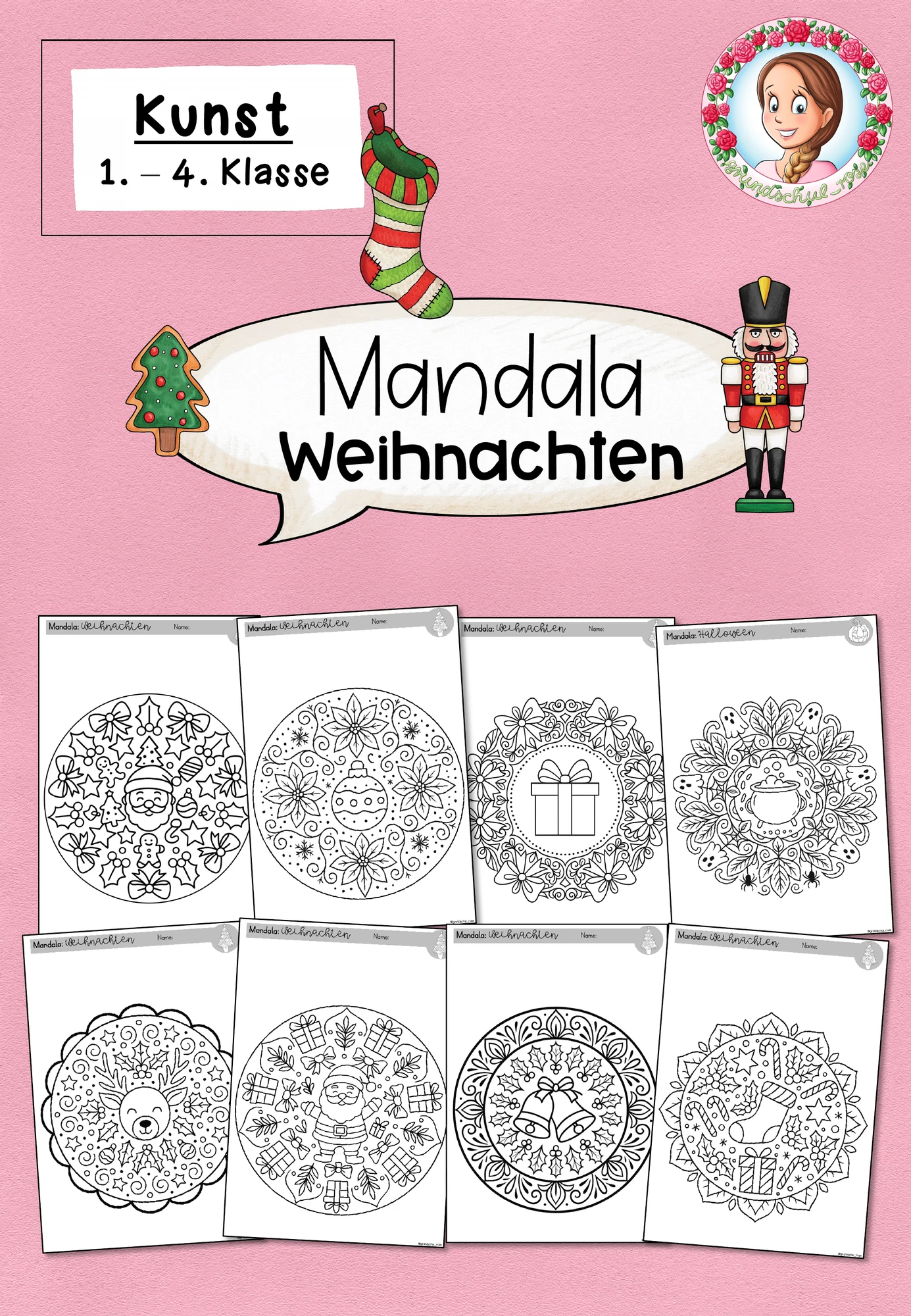 Weihnachten-Mandala Kunst Ausmalbilder (1.-4. Klasse)