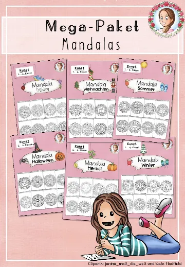 Cover: Materialpaket: Mandalas Kunst (1.-6. Klasse) – digitales Unterrichtsmaterial für die Grundschule