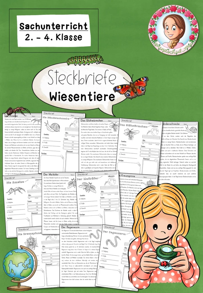 Steckbriefe Wiesentiere | Sachunterricht Klasse 2-4